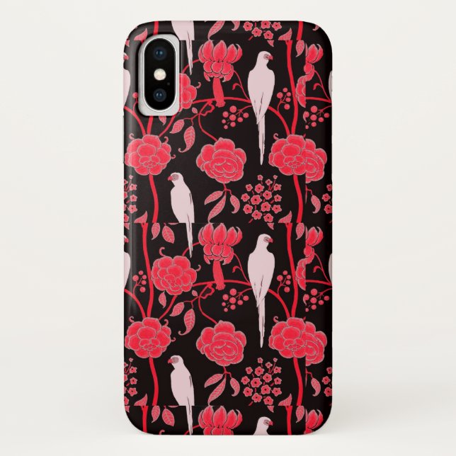 ART DECO ROTE BLUME, WEISSE TEILE AUF SCHWARZ Case-Mate iPhone HÜLLE (Rückseite)