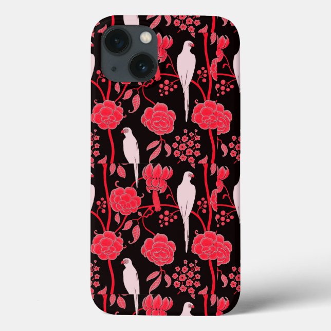 ART DECO ROTE BLUME, WEISSE TEILE AUF SCHWARZ Case-Mate iPhone HÜLLE (Rückseite)