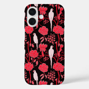 ART DECO ROTE BLUME, WEISSE TEILE AUF SCHWARZ iPhone 16 HÜLLE