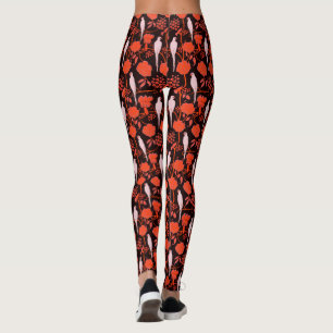 ART DECO ROTE BLUME, WEISSE TEILE AUF SCHWARZ LEGGINGS