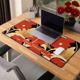 Art Deco Rote Poppies Personalisiert Schreibtischunterlage