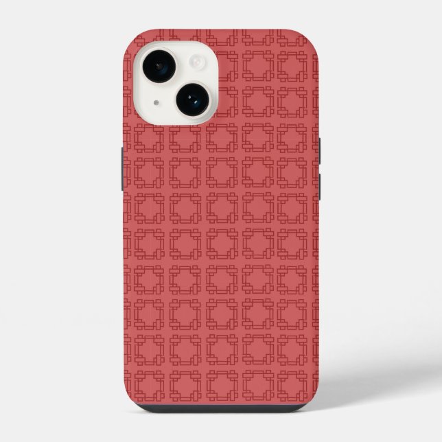 Art Deco Rote Quadrate iPhone Hülle (Rückseite)