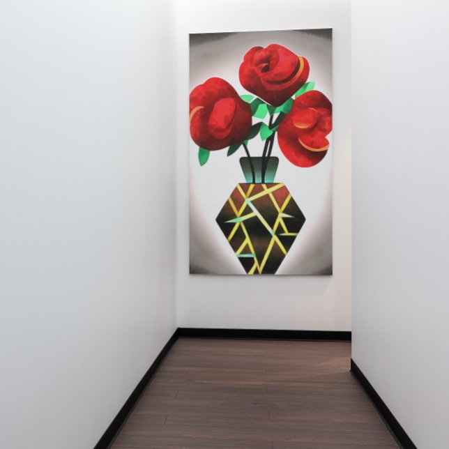 Art-Deco-Rote Rosen im Vase Abstrakt Art Leinwanddruck (Von Creator hochgeladen)