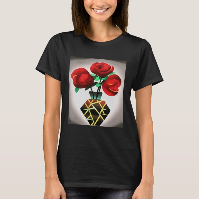 Art Deco Rote Rosen in Vase Abstrakt Art Pullover  (Vorderseite)