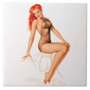 Art Deco Rotschopf Pin-Up Fliese