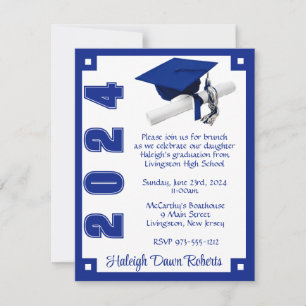 Art Deco Royal Blue & White Graduation Einladung