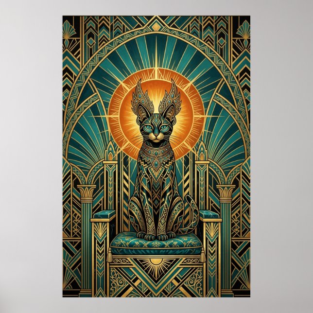 Art Deco Royal Halo Katzenwandkunst Poster (Vorne)