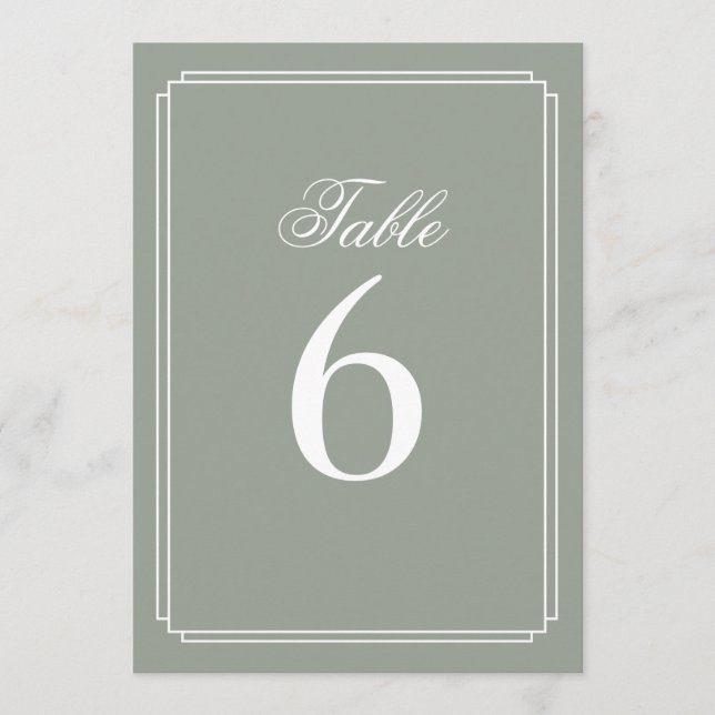 Art Deco Sage Green Tischnummer (Vorderseite)