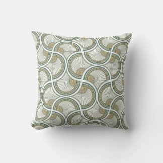 Art Deco Sage Grün und Gold geometrischer Fächer W Kissen