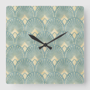 Art déco, Salbeigrün, creme, 1920er, vintage, eleg Quadratische Wanduhr