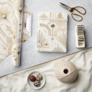 Art Deco Saphir Juwel Weihnachtspapier Geschenkpapier