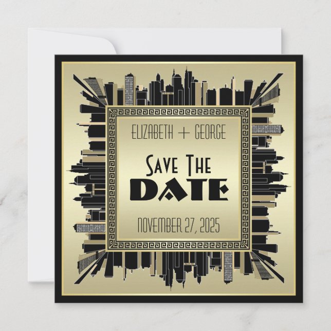 Art Deco Save the Date Champagne Gold Gatsby Glam Einladung (Vorderseite)