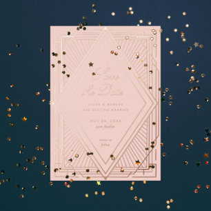 Art Deco Save the Date Diamond Blush Rose Gold Folieneinladung