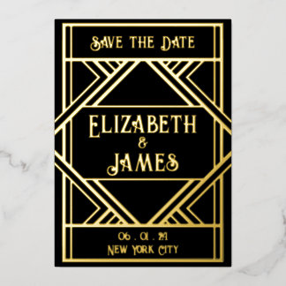 Art Deco Save-the-Date-Karte Folieneinladung