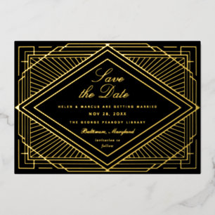 Art Deco Save the Date Landschaft Folieneinladung