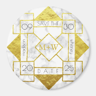 Art Deco Save the Date Weißer Marmor Magnet