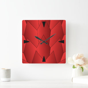 Art Deco Scala Design Red Square Wall Clock Quadratische Wanduhr