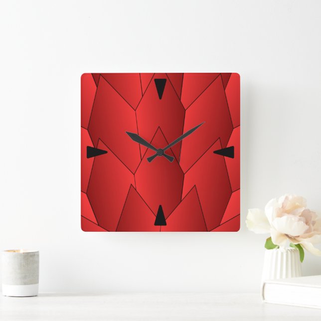 Art Deco Scala Design Red Square Wall Clock Quadratische Wanduhr (Zuhause)