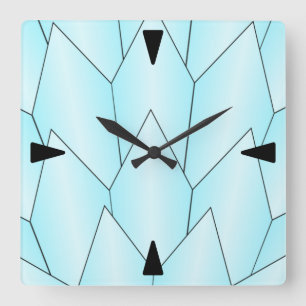 Art Deco Scales Design Blue Square Wall Clock Quadratische Wanduhr