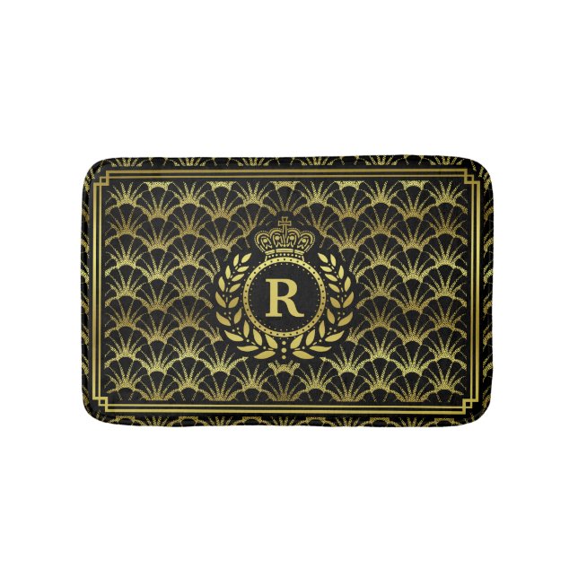 Art Deco Scallop Gold Black Laurel Wreath Crown Badematte (Vorderseite)