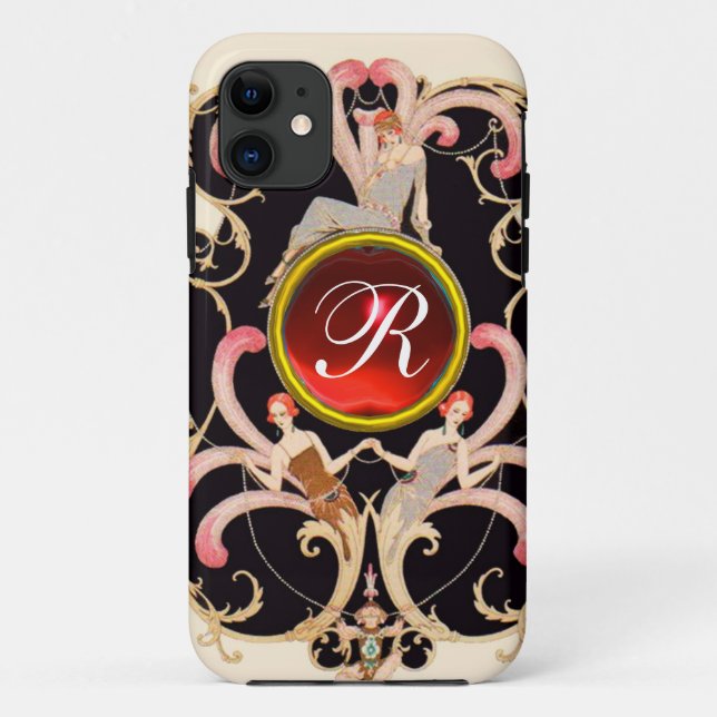 ART DECO SCHAUTY FASHION RED RUBY GEMSTONE MONOGRA Case-Mate iPhone HÜLLE (Rückseite)