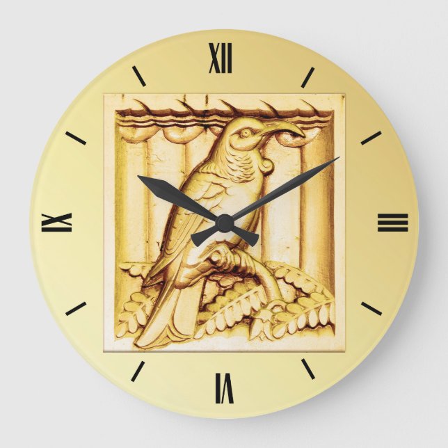 Art Deco Schnitzel Falken - Gold Große Wanduhr (Vorderseite)