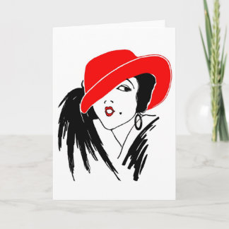 Art Deco Schöne Frau Red Hat Karte