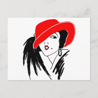 Art Deco Schöne Frau Red Hat Postkarte