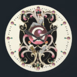 ART DECO SCHÖNHEIT FASHION PINK GEMSTONE MONOGRAMM GROßE WANDUHR<br><div class="desc">Das elegante französische Art-Déco-Hochbild.Monogramm-Design mit 3D-Ruby-Edelstein, schöne Damen, rosa Federn, Wirbel in Schwarz-weißen,  rosa,  fuchsienfarben.Cooles,  modernes und künstlerisches Design von Bulgan Lumini (c)</div>