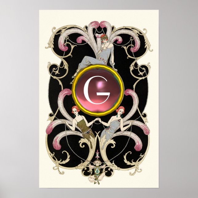 ART DECO SCHÖNHEIT FASHION PINK GEMSTONE MONOGRAMM POSTER (Vorne)