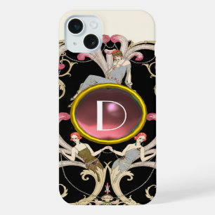 ART DECO SCHÖNHEIT MODE PINKER EDELSTEIN MONOGRAMM iPhone 15 PLUS HÜLLE