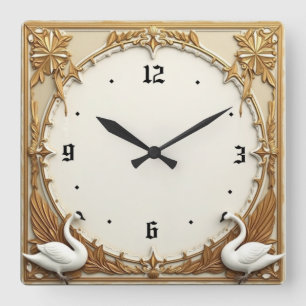 Art Deco Schwan Quadratische Wanduhr