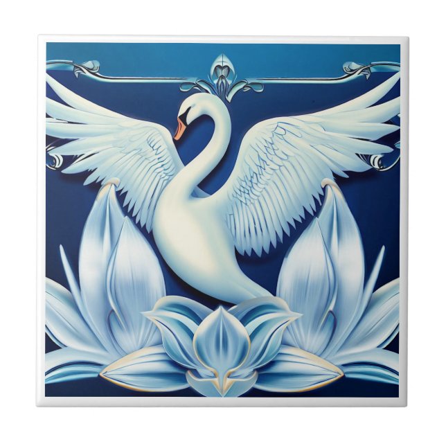 Art Deco Schwan und Lilien Fliese (Vorderseite)