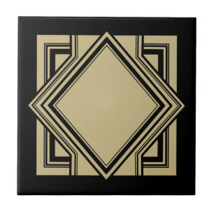 Art Deco Schwarz Beige Gold Chic Geometrisch Quadr Fliese