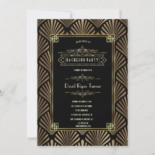 Art Deco Schwarz Gatsby 1920er Junggesellenabschie Einladung