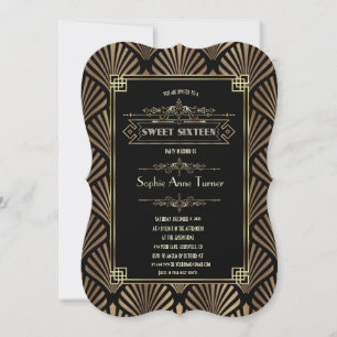 Art Deco Schwarz Gatsby 1920er Sweet Sixteen Einladung