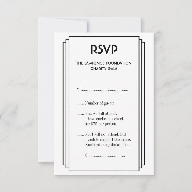 Art Deco Schwarz gestapelte Rahmen Gold UAWG Respo RSVP Karte (Vorderseite)