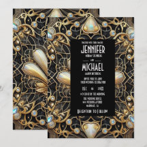 Art Deco Schwarz & Gold Diamant Hochzeitseinladung