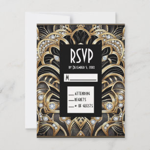 Art Deco Schwarz & Gold Diamant RSVP Karten