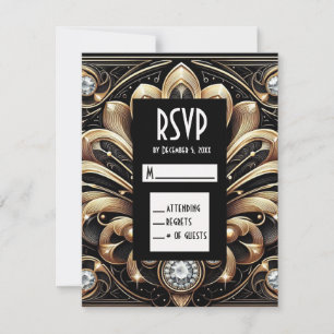Art Deco Schwarz & Gold Diamant RSVP Karten