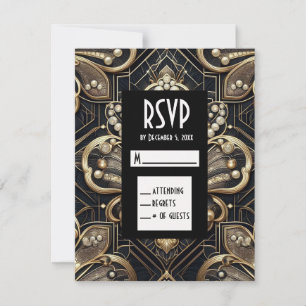 Art Deco Schwarz & Gold Diamant RSVP Karten