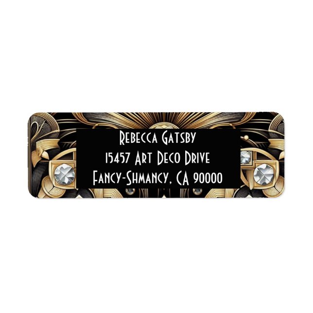 Art Deco Schwarz & Gold Diamant Rücksendeadresse (Vorne)