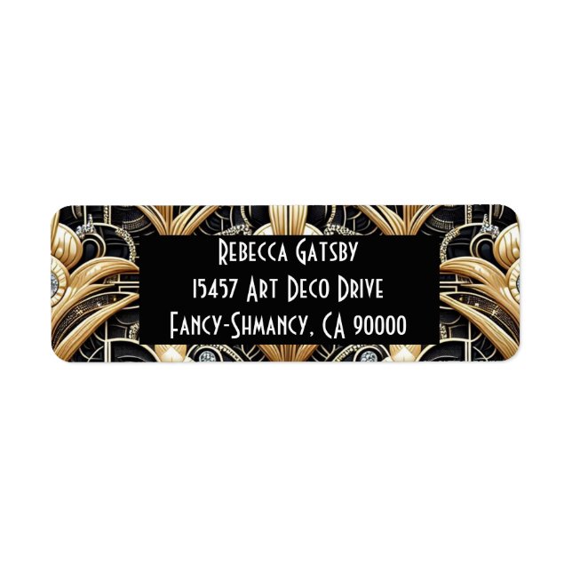 Art Deco Schwarz & Gold Diamant Rücksendeadresse (Vorne)