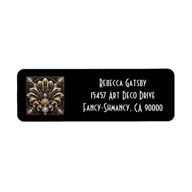 Art Deco Schwarz & Gold Diamant Rücksendeadresse (Vorne)