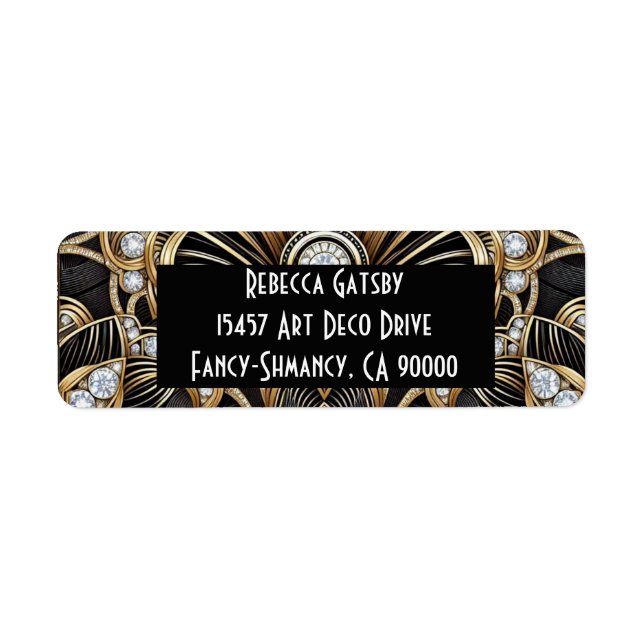 Art Deco Schwarz & Gold Diamant Rücksendeadresse (Vorne)