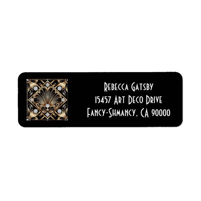 Art Deco Schwarz & Gold Diamant Rücksendeadresse (Vorne)