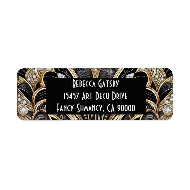 Art Deco Schwarz & Gold Diamant Rücksendeadresse (Vorne)