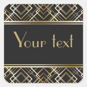 Art Deco, schwarz, gold, elegant, chic, Monogramm Quadratischer Aufkleber