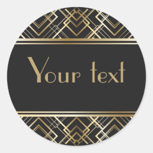 Art Deco, schwarz, gold, elegant, chic, Monogramm Runder Aufkleber