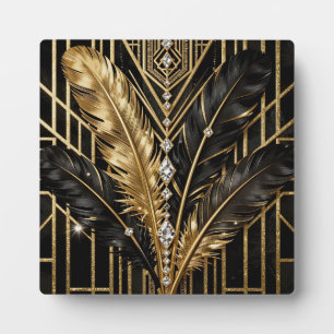 Art Deco Schwarz Gold Federn Fotoplatte